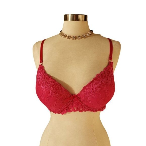 Women's Push Up 38C Pink Sexy Lace Overlay Hot Pink Push Up Demi Bra 38C NWOT - Picture 6 of 9